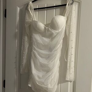 Oh Polly White Long Sleeve Dress with Shimmering Details